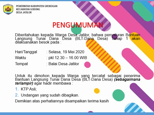 Pengumuman BLT DD Tahap 1